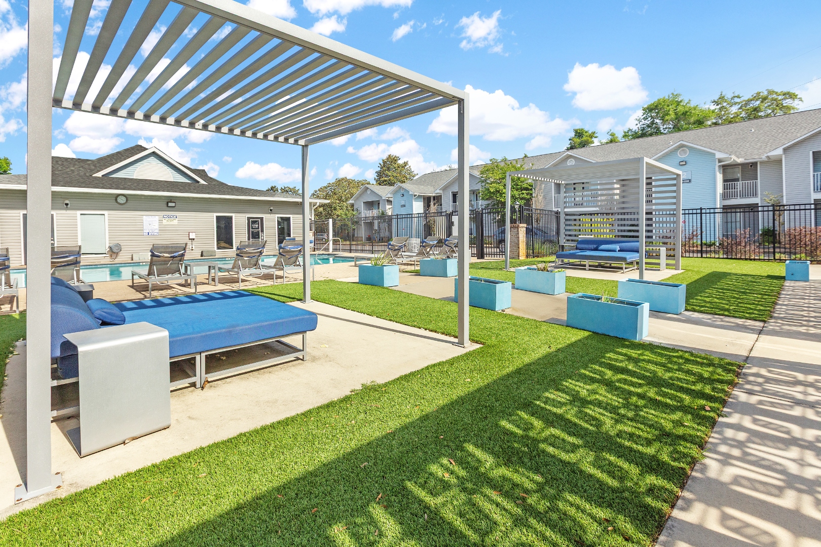 Shaded outdoor lounge cabana