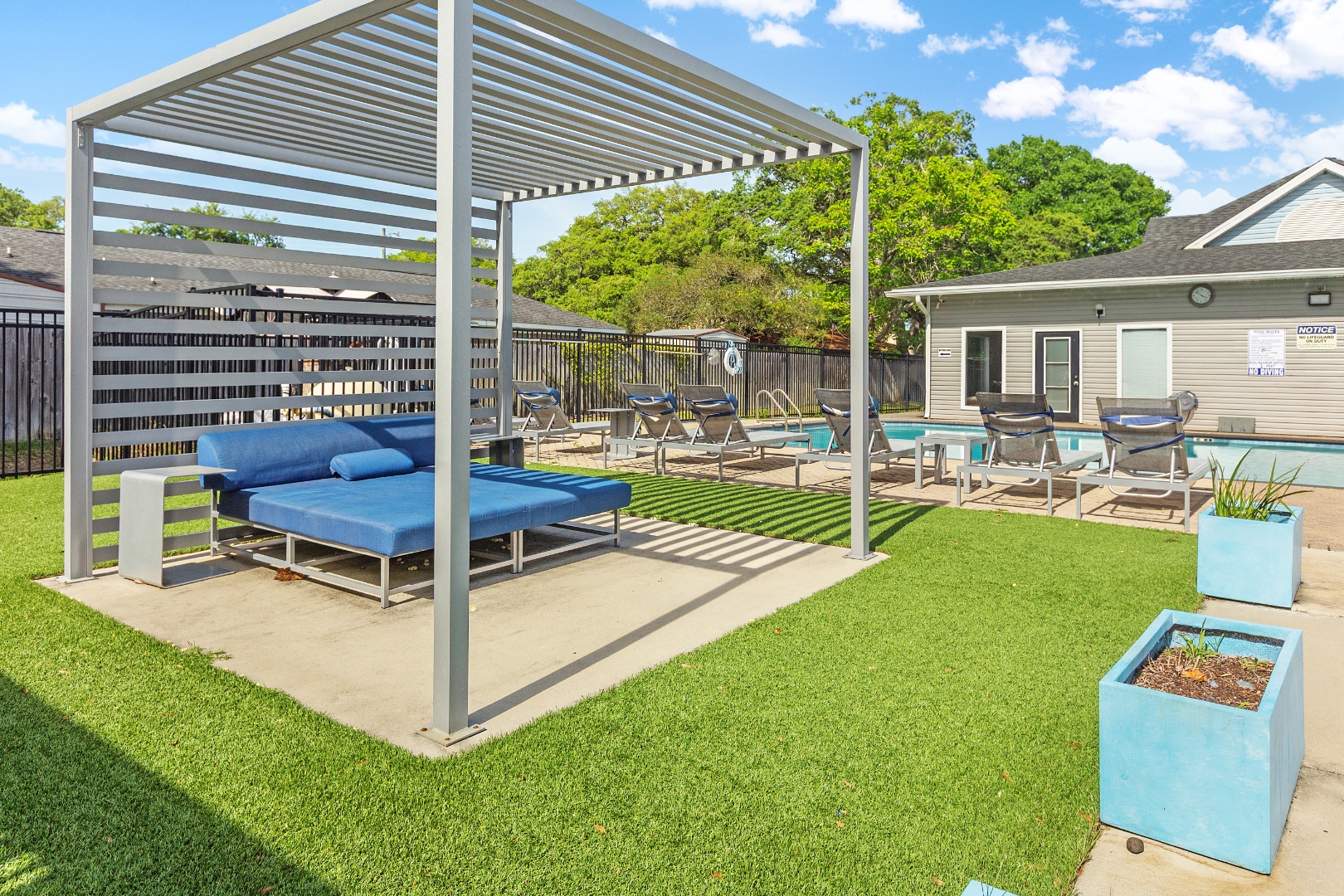 Sundeck overview with pergola structures