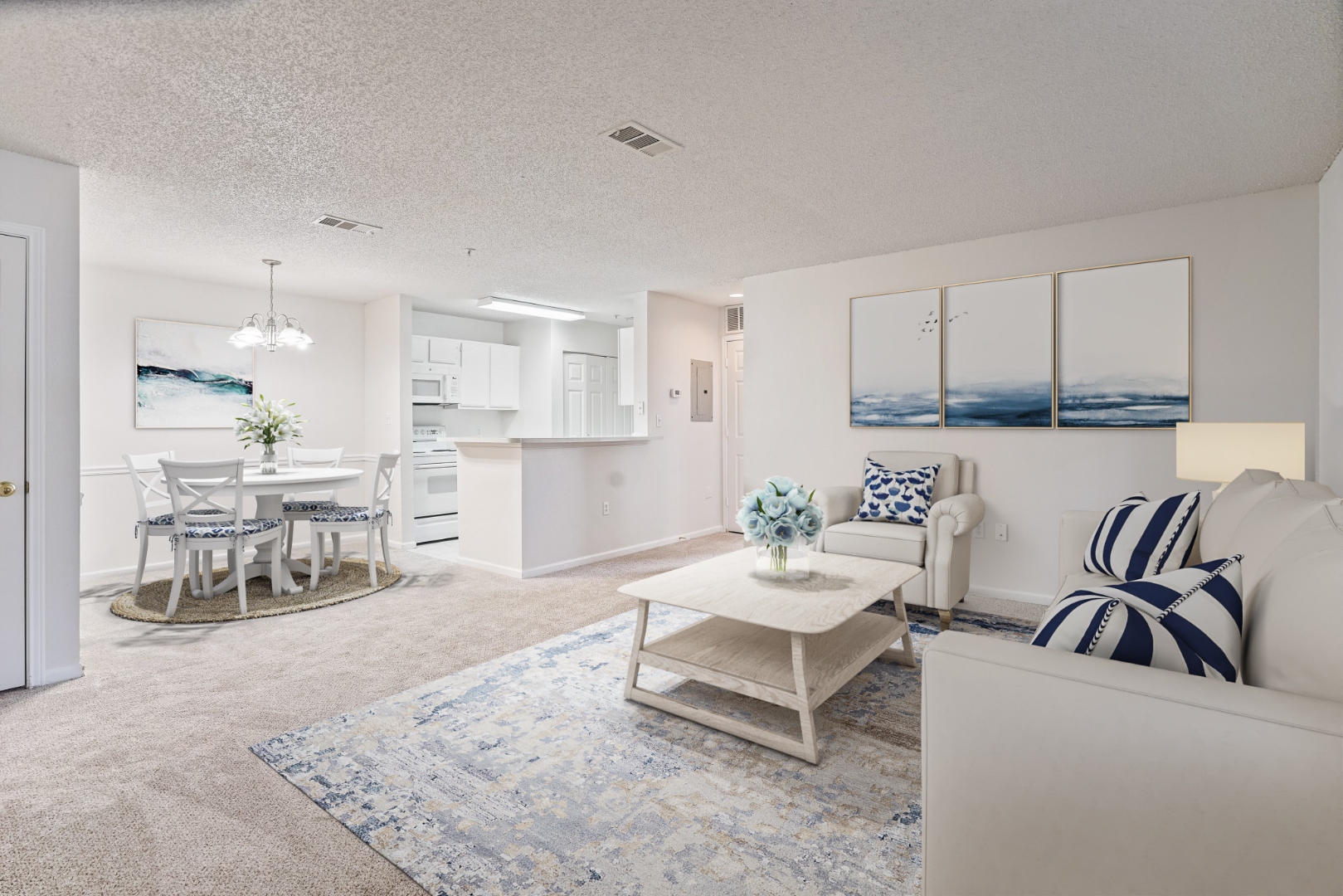 Open-concept living and dining area