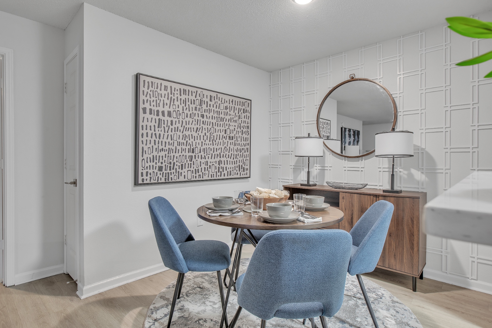 Dining area with accent wall
