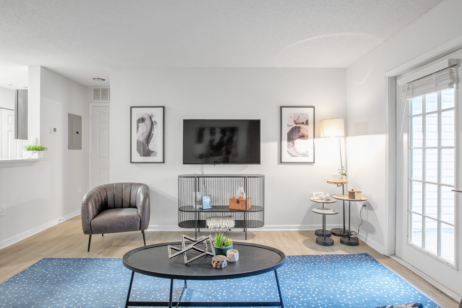 Living room with TV and natural light