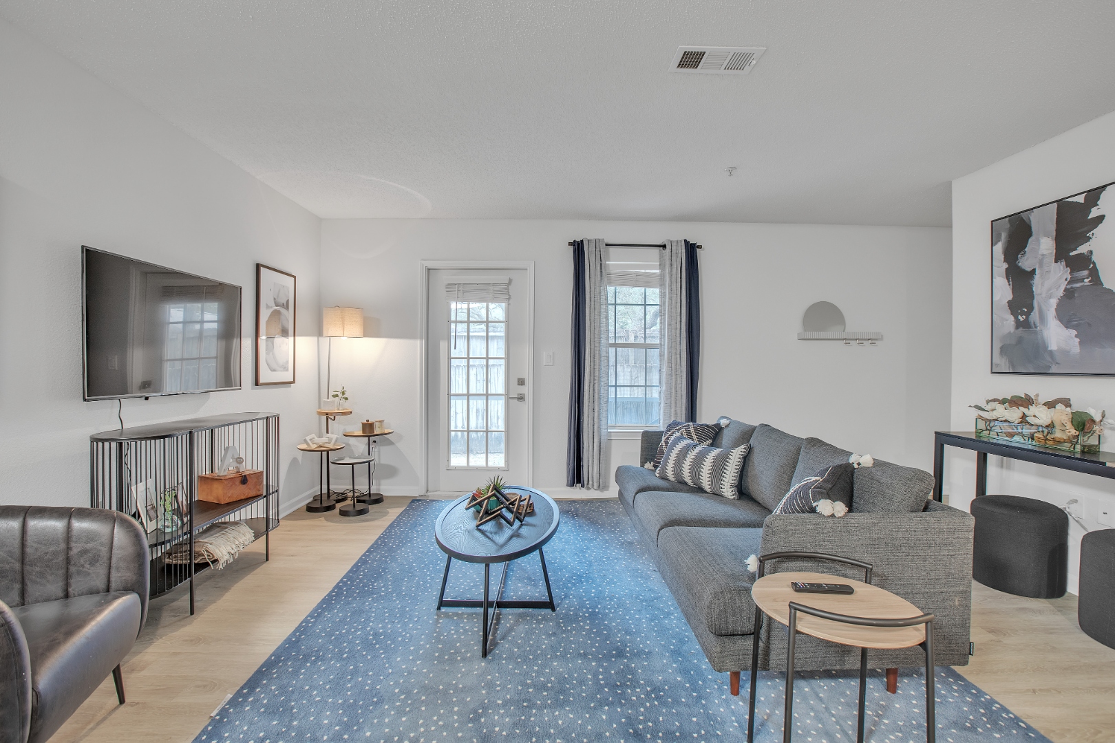 Bright living room with large windows